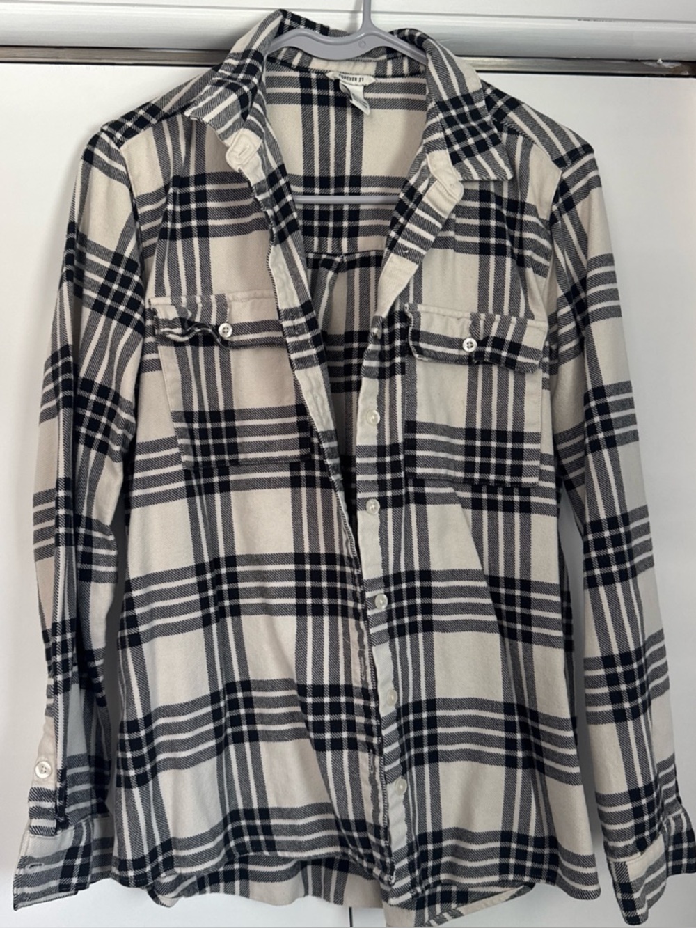 Forever 21 Black and Cream Plaid Shirt